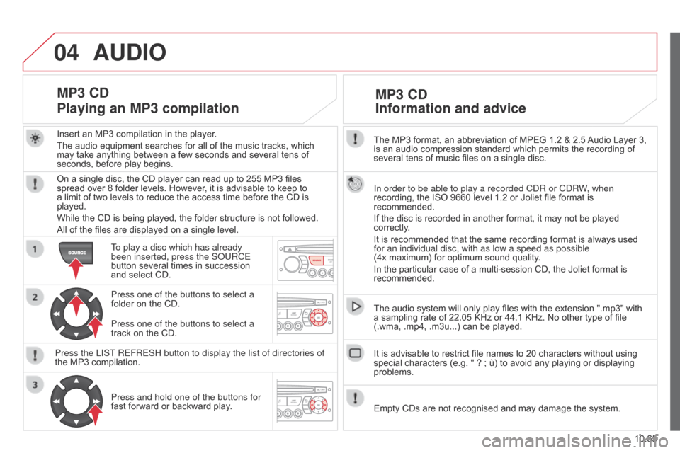 Citroen BERLINGO MULTISPACE RHD 2015 2.G Owners Manual 04
10.65
Berlingo_2_VP_en_Chap10c_Rd45_ed02_2014
The MP3 format, an abbreviation of MPEG 1.2 & 2.5 Audio Layer 3, is
an audio compression standard which permits the Citroen BERLINGO MULTISPACE RHD 2015 2.G Owners Manual 04
10.65
Berlingo_2_VP_en_Chap10c_Rd45_ed02_2014
The MP3 format, an abbreviation of MPEG 1.2 & 2.5 Audio Layer 3, is
an audio compression standard which permits the