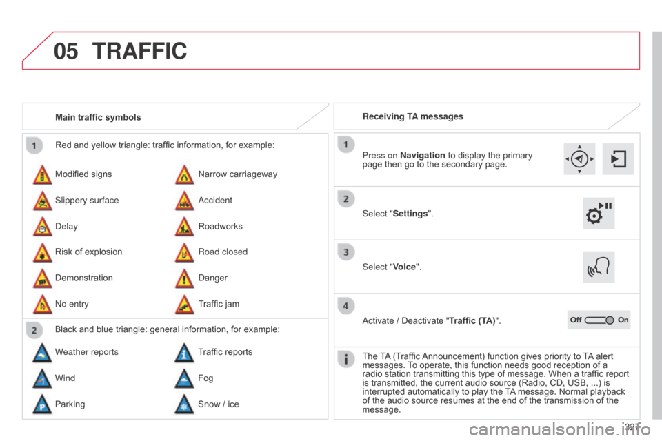 Citroen C4 2015 2.G Owners Manual 05
327
C4-2_en_Chap13b_SMEGplus_ed01-2015
C4-2_en_Chap13b_SMEGplus_ed01-2015
Red and yellow triangle: traffic information, for example:
Modified signs
Risk
of explosion Narrow
carri Citroen C4 2015 2.G Owners Manual 05
327
C4-2_en_Chap13b_SMEGplus_ed01-2015
C4-2_en_Chap13b_SMEGplus_ed01-2015
Red and yellow triangle: traffic information, for example:
Modified signs
Risk
of explosion Narrow
carri