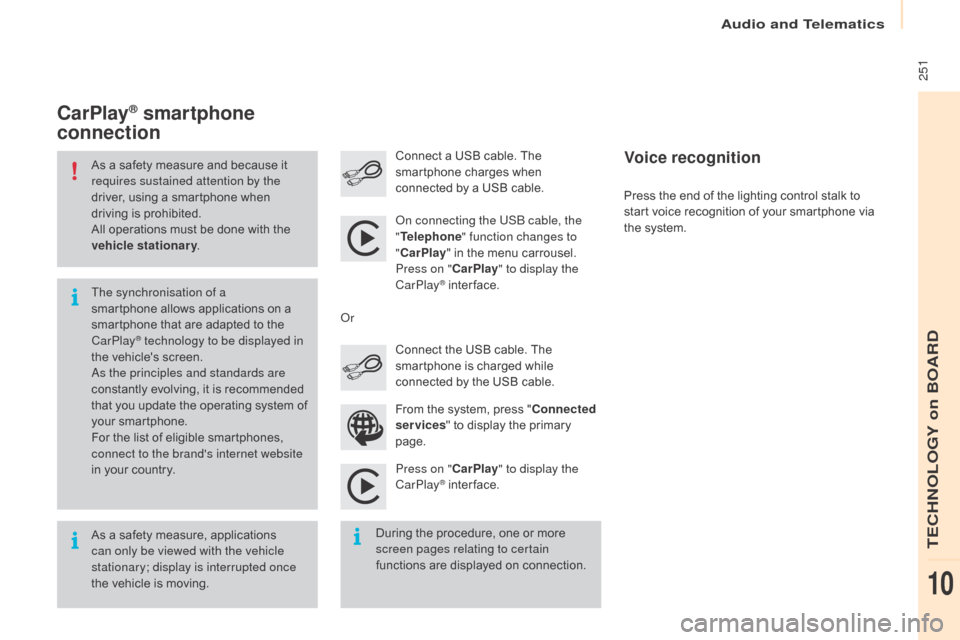 Citroen BERLINGO MULTISPACE RHD 2016 2.G Owners Manual Audio and Telematics
 251
Berlingo-2-VP_en_Chap10a_SMEGplus_ed02-2015
As a safety measure and because it requires sustained attention by the 
driver,
  using   a   smartphone   when  
d

r
