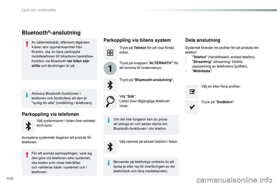 CITROEN JUMPER DISPATCH 2017 InstruktionsbÖcker (in Swedish) 436
1
Jumpy_sv_Chap10c_RCC-1_ed01-2016
Bluetooth®-anslutning
Parkoppling via bilens systemDela anslutning
Tryck på Telefon för att visa första
sidan.
Tryck på " Bluetooth-anslutning ".
V CITROEN JUMPER DISPATCH 2017 InstruktionsbÖcker (in Swedish) 436
1
Jumpy_sv_Chap10c_RCC-1_ed01-2016
Bluetooth®-anslutning
Parkoppling via bilens systemDela anslutning
Tryck på Telefon för att visa första
sidan.
Tryck på " Bluetooth-anslutning ".
V