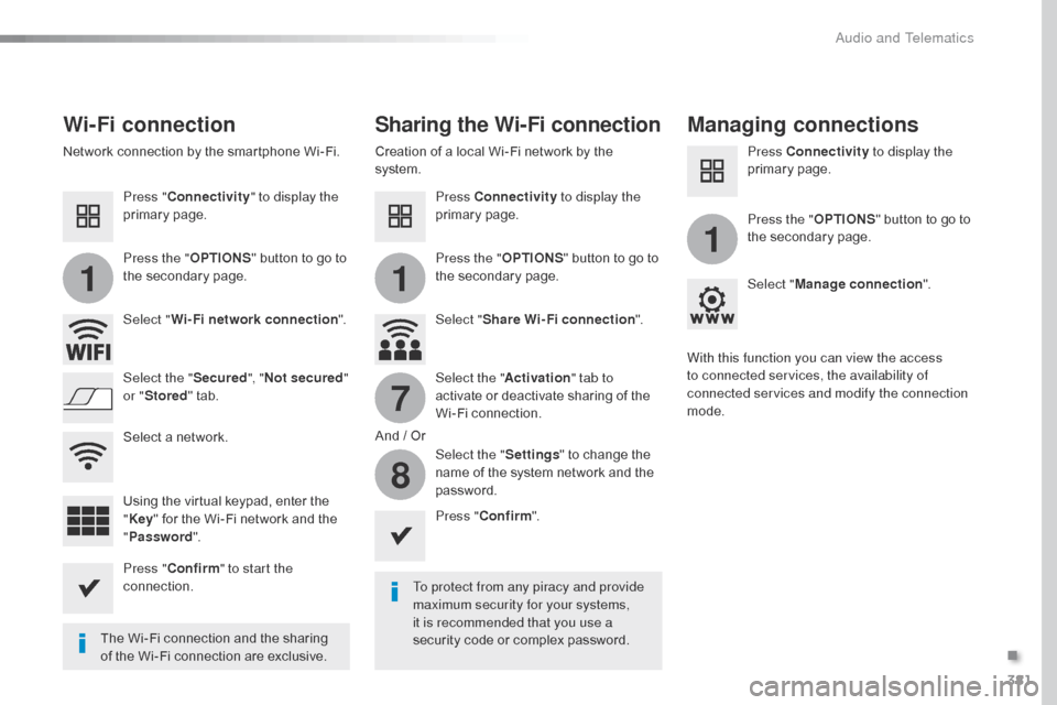 Citroen JUMPY 2016 2.G Owners Manual 381
11
1
7
8
Jumpy_en_Chap10b_NAC-1_ed01-2016
Wi-Fi connectionSharing the Wi-Fi connectionManaging connections
To protect from any piracy and provide
maximum security for your systems,
it is recomme Citroen JUMPY 2016 2.G Owners Manual 381
11
1
7
8
Jumpy_en_Chap10b_NAC-1_ed01-2016
Wi-Fi connectionSharing the Wi-Fi connectionManaging connections
To protect from any piracy and provide
maximum security for your systems,
it is recomme