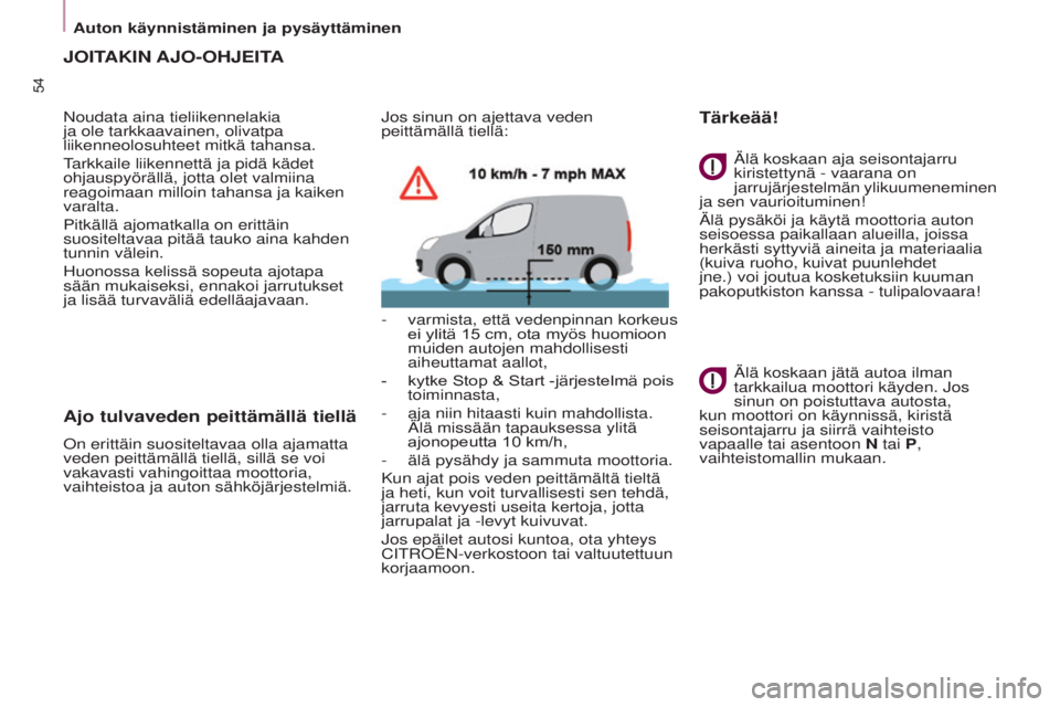 CITROEN BERLINGO ELECTRIC 2017 Omistajan Käsikirjat (in Finnish) 54
BERLINGO-2-VU_fI_CHAP03_PRET-A-PARTIR_ED01-2015BERLINGO-2-VU_fI_CHAP03_PRET-A-PARTIR_ED01-2015
JOITAKIN AJO-OHJEITA
Noudata aina tieliikennelakia
ja ole tarkkaavainen, olivatpa
liikenneolosuhteet CITROEN BERLINGO ELECTRIC 2017 Omistajan Käsikirjat (in Finnish) 54
BERLINGO-2-VU_fI_CHAP03_PRET-A-PARTIR_ED01-2015BERLINGO-2-VU_fI_CHAP03_PRET-A-PARTIR_ED01-2015
JOITAKIN AJO-OHJEITA
Noudata aina tieliikennelakia
ja ole tarkkaavainen, olivatpa
liikenneolosuhteet