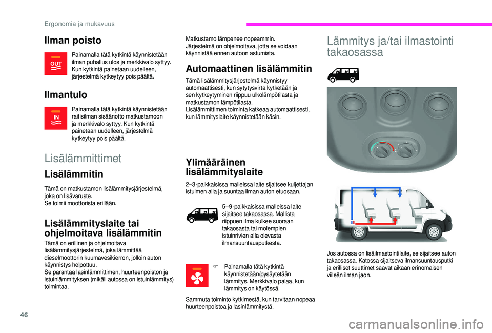 CITROEN JUMPER 2019 Omistajan Käsikirjat (in Finnish) 46
Ilman poisto
Painamalla tätä kytkintä käynnistetään
ilman puhallus ulos ja merkkivalo syttyy.
Kun kytkintä painetaan uudelleen,
järjestelmä kytkeytyy pois päältä.
Ilmantulo
Painamall CITROEN JUMPER 2019 Omistajan Käsikirjat (in Finnish) 46
Ilman poisto
Painamalla tätä kytkintä käynnistetään
ilman puhallus ulos ja merkkivalo syttyy.
Kun kytkintä painetaan uudelleen,
järjestelmä kytkeytyy pois päältä.
Ilmantulo
Painamall