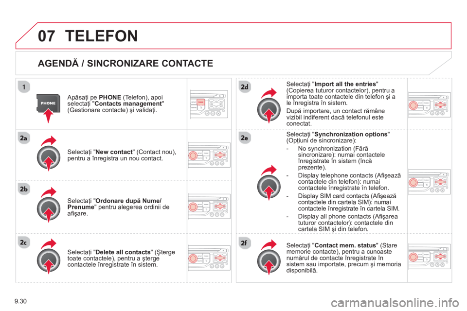 CITROEN BERLINGO ELECTRIC 2015 Ghiduri De Utilizare (in Romanian) 9.30
07TELEFON
AGENDĂ / SINCRONIZARE CONTACTE
Apăsaţi pe PHONE(Telefon), apoi selectaţi " Contacts management"(Gestionare contacte) şi validaţi.
Selecta
ţi "New contact" (Contact nou), CITROEN BERLINGO ELECTRIC 2015 Ghiduri De Utilizare (in Romanian) 9.30
07TELEFON
AGENDĂ / SINCRONIZARE CONTACTE
Apăsaţi pe PHONE(Telefon), apoi selectaţi " Contacts management"(Gestionare contacte) şi validaţi.
Selecta
ţi "New contact" (Contact nou),