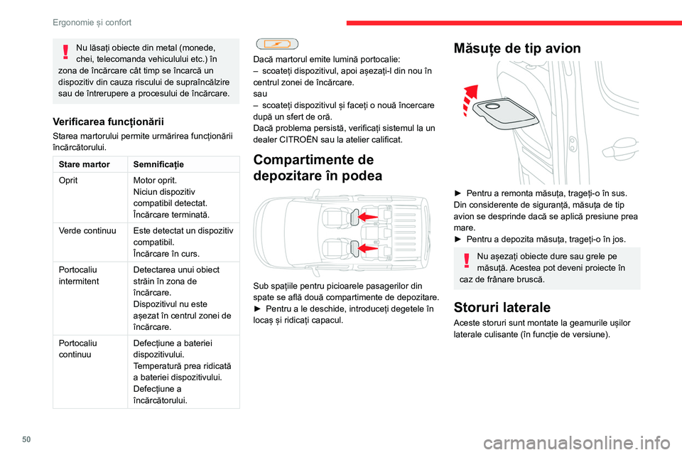 CITROEN BERLINGO VAN 2021 Ghiduri De Utilizare (in Romanian) 50
Ergonomie și confort
Nu lăsați obiecte din metal (monede,
chei, telecomanda vehiculului etc.) în
zona de încărcare cât timp se încarcă un
dispozitiv din cauza riscului de supraîncălzi CITROEN BERLINGO VAN 2021 Ghiduri De Utilizare (in Romanian) 50
Ergonomie și confort
Nu lăsați obiecte din metal (monede,
chei, telecomanda vehiculului etc.) în
zona de încărcare cât timp se încarcă un
dispozitiv din cauza riscului de supraîncălzi