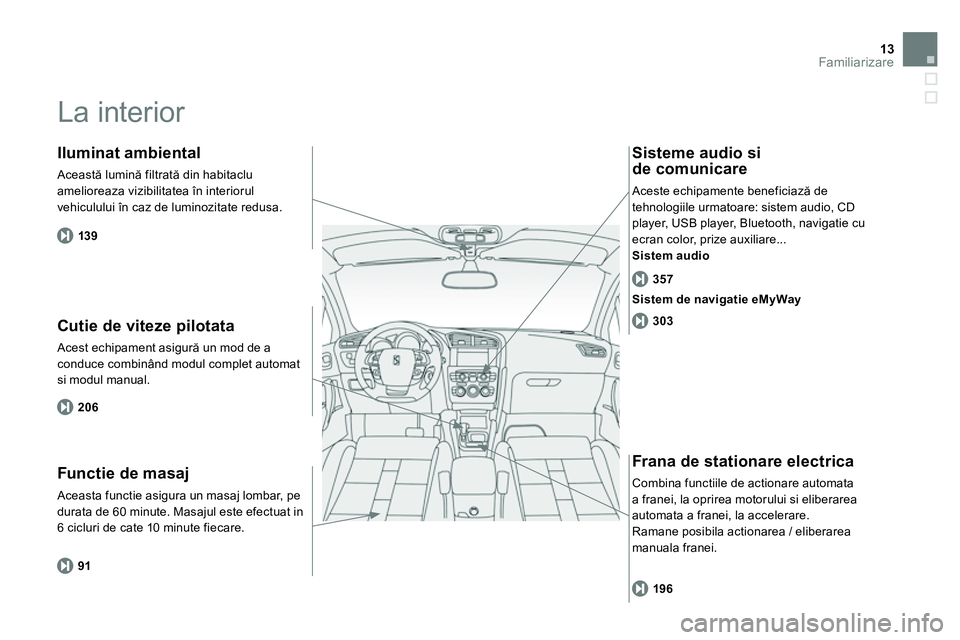 CITROEN DS4 2014  Ghiduri De Utilizare (in Romanian) 13Familiarizare
  La interior  
 
 
Cutie de viteze pilotata 
 
Acest echipament asigură un mod de a 
conduce combinând modul complet automat 
si modul manual. 
   
Iluminat ambiental 
 
Această lu