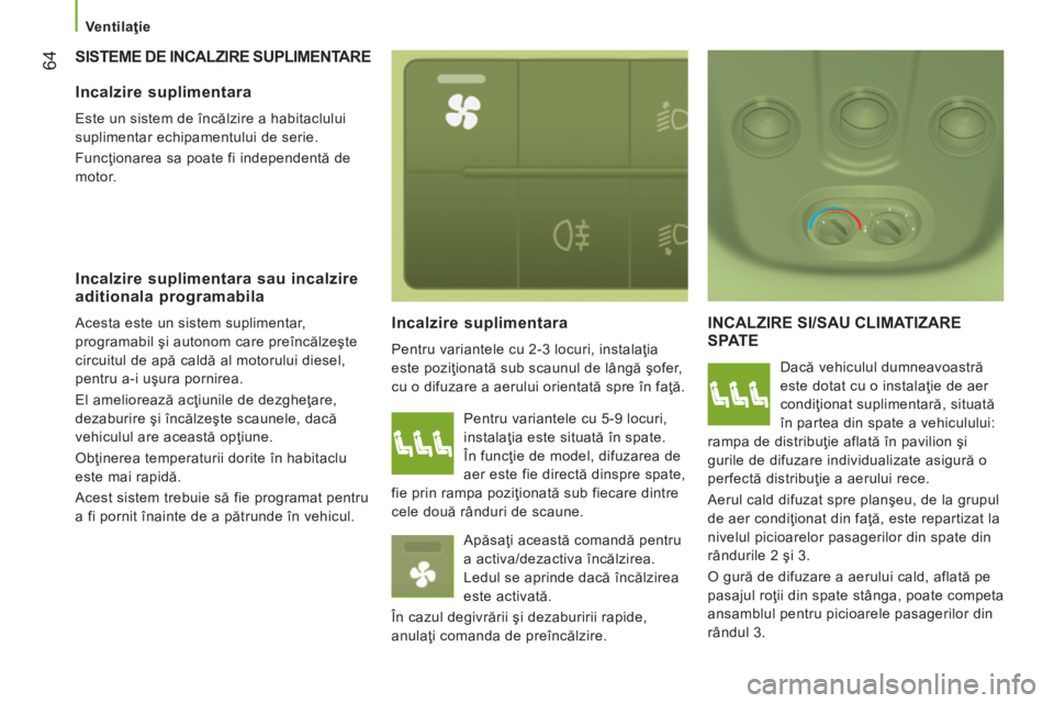 CITROEN JUMPER 2015  Ghiduri De Utilizare (in Romanian)    Ventilaţie   
64
JUMPER-PAPIER_RO_CHAP03_ERGO ET CONFORT_ED01-2014
 SISTEME DE INCALZIRE SUPLIMENTARE 
  Incalzire  suplimentara 
 Pentru variantele cu 2-3 locuri, instalaţia 
este poziţionată 