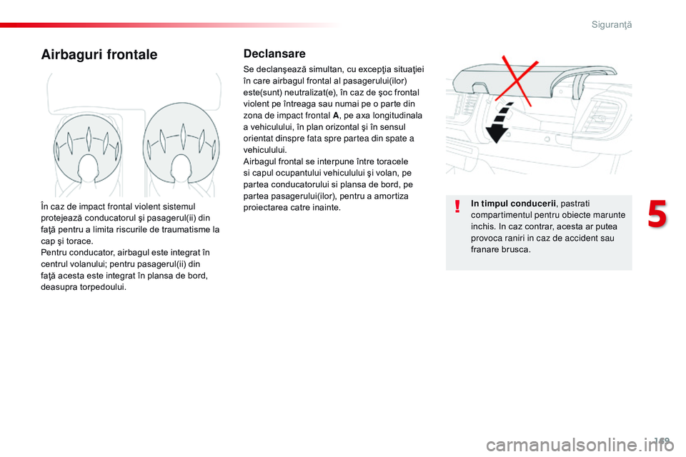 CITROEN JUMPER SPACETOURER 2017  Ghiduri De Utilizare (in Romanian) 169
Spacetourer-VP_ro_Chap05_securite_ed01-2016
Airbaguri frontaleDeclansare
Se declanşează simultan, cu excepţia situaţiei 
în care airbagul frontal al pasagerului(ilor) 
este(sunt) neutralizat(