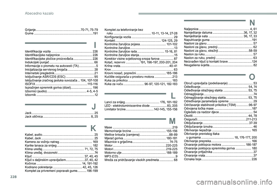 CITROEN BERLINGO VAN 2019 Upute Za Rukovanje (in Croatian) 228
Grijanje....................................................... 70-71, 75- 79
Gume ............................................................... .........191
IIdentifikacija vozila ........... CITROEN BERLINGO VAN 2019 Upute Za Rukovanje (in Croatian) 228
Grijanje....................................................... 70-71, 75- 79
Gume ............................................................... .........191
IIdentifikacija vozila ...........