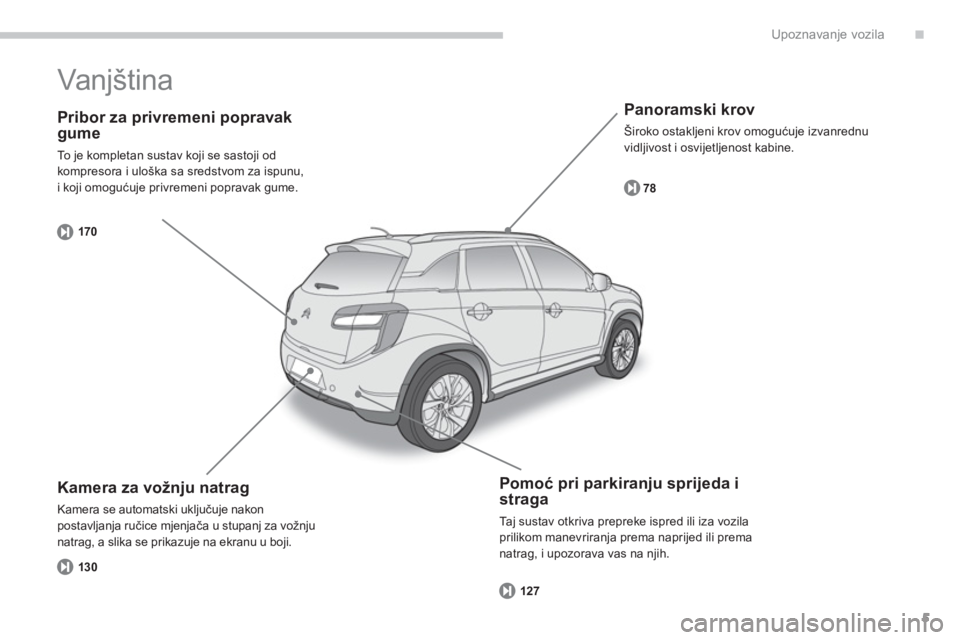 CITROEN C4 AIRCROSS 2013  Upute Za Rukovanje (in Croatian) .
5
Upoznavanje vozila
   
Pribor za privremeni popravak gume
 
To  je kompletan sustav koji se sastoji od 
kompresora i uloška sa sredstvom za ispunu,i koji omogućuje privremeni popravak gume.
170
