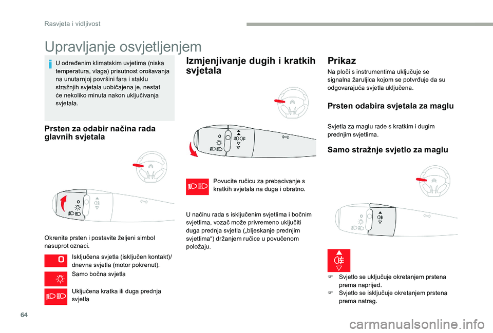 CITROEN C-ELYSÉE 2017 Upute Za Rukovanje (in Croatian) 64
Upravljanje osvjetljenjem
U određenim klimatskim uvjetima (niska
temperatura, vlaga) prisutnost orošavanja
na unutarnjoj površini fara i staklu
stražnjih svjetala uobičajena je, nestat
će CITROEN C-ELYSÉE 2017 Upute Za Rukovanje (in Croatian) 64
Upravljanje osvjetljenjem
U određenim klimatskim uvjetima (niska
temperatura, vlaga) prisutnost orošavanja
na unutarnjoj površini fara i staklu
stražnjih svjetala uobičajena je, nestat
će