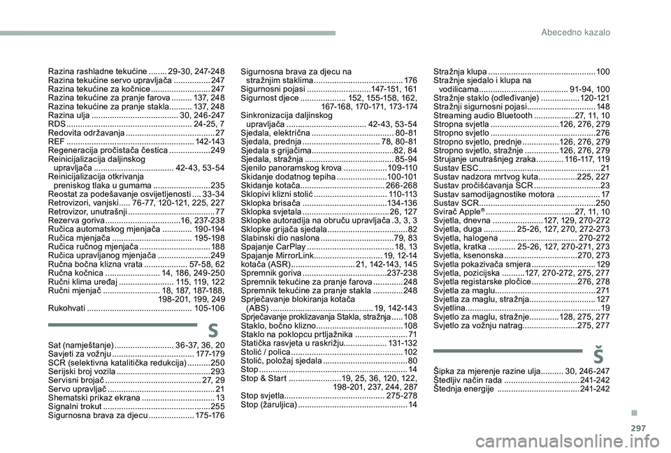 CITROEN JUMPER SPACETOURER 2018  Upute Za Rukovanje (in Croatian) 297
SSat (namještanje) .......................... 36 -37, 36, 20
Savjeti za vožnju  ............................... .....17 7-179
SCR (selektivna katalitička redukcija)
 
..........25

0
Serijski b