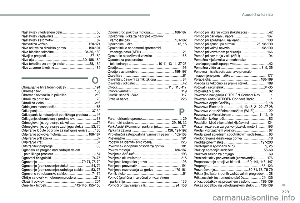 CITROEN BERLINGO VAN 2019 Navodila Za Uporabo (in Slovenian) 229
Nastavitev v ledvenem delu ......................................56
N astavitev v zglavnika ................................................ 62
N
astavitev
ž
arometov
......................... CITROEN BERLINGO VAN 2019 Navodila Za Uporabo (in Slovenian) 229
Nastavitev v ledvenem delu ......................................56
N astavitev v zglavnika ................................................ 62
N
astavitev
ž
arometov
.........................