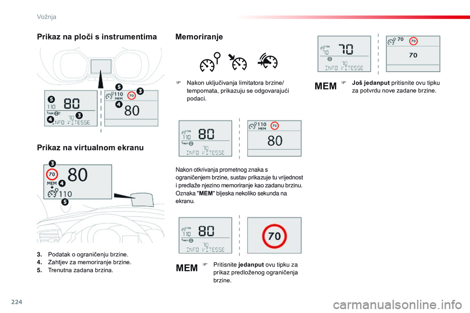 CITROEN JUMPER SPACETOURER 2017  Upute Za Rukovanje (in Croatian) 224
MEMMEM
Spacetourer-VP_hr_Chap06_conduite_ed01-2016
3. Podatak o ograničenju brzine.
4. Z
ahtjev za memoriranje brzine.
5.
 T

renutna zadana brzina.
Prikaz na ploči s instrumentima
Prikaz na vir
