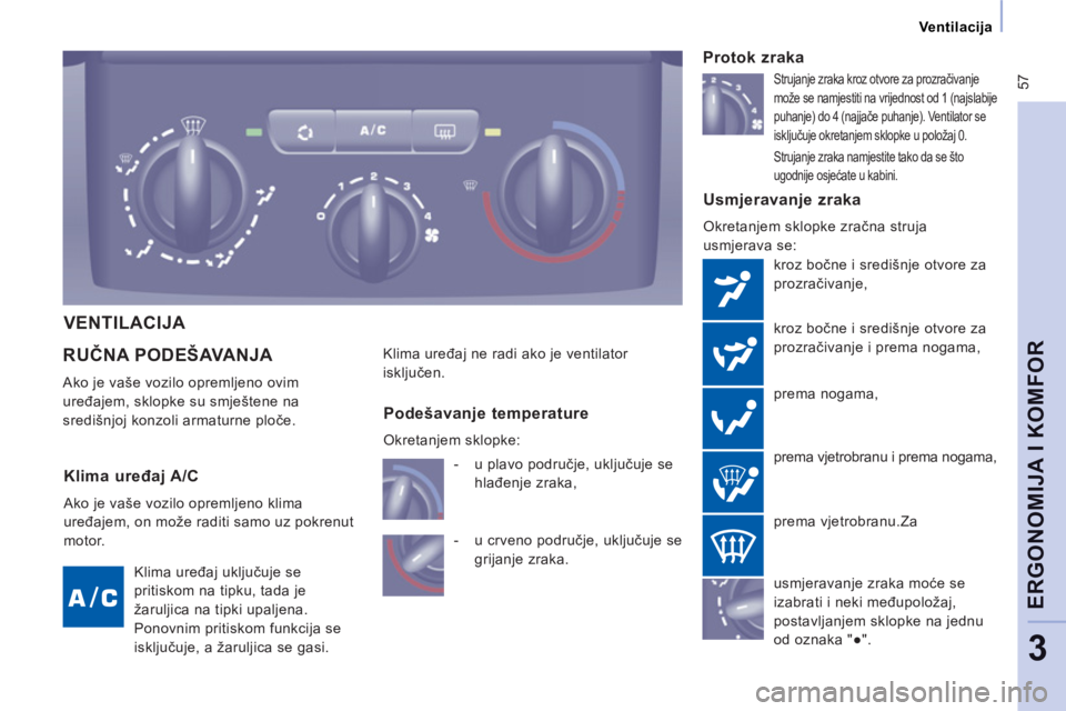 CITROEN JUMPER MULTISPACE 2014  Upute Za Rukovanje (in Croatian)  57
Ventilacija
ERGONOMIJA I KOMFOR
3
RUČNA PODEŠAVANJA 
 
Ako je vaše vozilo opremljeno ovim 
uređajem, sklopke su smještene na 
središnjoj konzoli armaturne ploče. 
 
 Usmjeravanje zraka
 
Ok