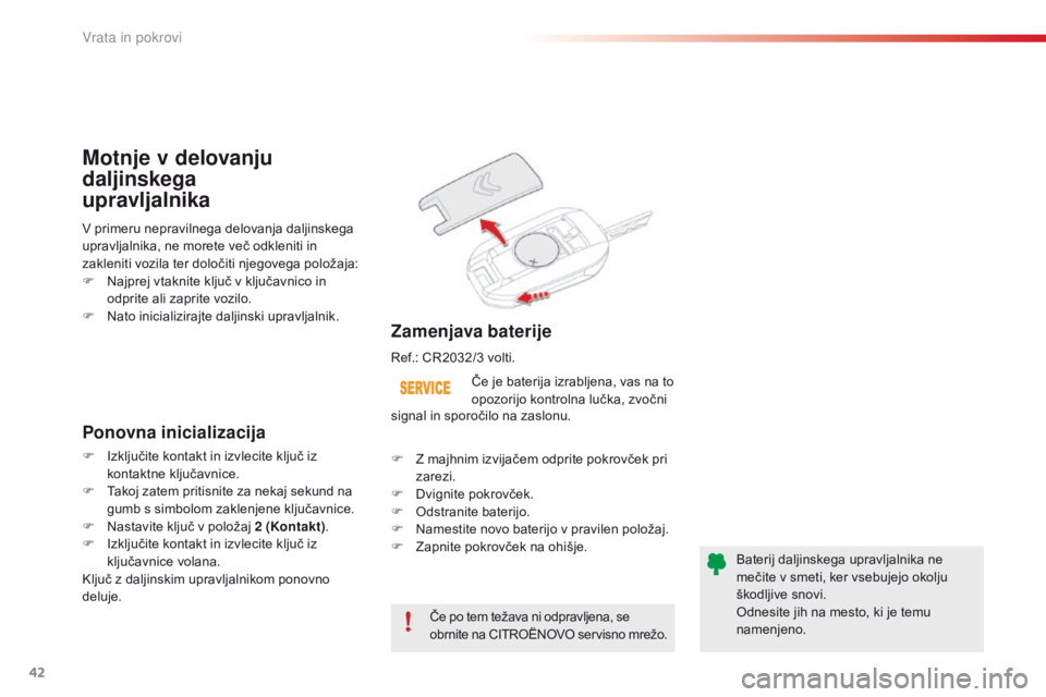 CITROEN C4 CACTUS 2018 Navodila Za Uporabo (in Slovenian) 42
C4-cactus_sl_Chap02_ouvertures_ed01-2016
Če po tem težava ni odpravljena, se
obrnite na CITROËNOVO ser visno mrežo.Če je baterija izrabljena, vas na to
opozorijo kontrolna lučka, zvočni
Z CITROEN C4 CACTUS 2018 Navodila Za Uporabo (in Slovenian) 42
C4-cactus_sl_Chap02_ouvertures_ed01-2016
Če po tem težava ni odpravljena, se
obrnite na CITROËNOVO ser visno mrežo.Če je baterija izrabljena, vas na to
opozorijo kontrolna lučka, zvočni
Z