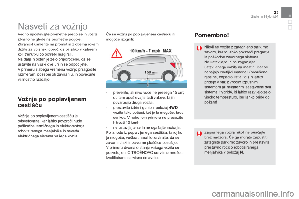 CITROEN DS5 HYBRID 2016 Navodila Za Uporabo (in Slovenian) 23Sistem Hybrid4
Nasveti za vožnjo
Vedno upoštevajte prometne predpise in vozite
zbrano ne glede na prometne pogoje.
Zbranost usmerite na promet in z obema ro CITROEN DS5 HYBRID 2016 Navodila Za Uporabo (in Slovenian) 23Sistem Hybrid4
Nasveti za vožnjo
Vedno upoštevajte prometne predpise in vozite
zbrano ne glede na prometne pogoje.
Zbranost usmerite na promet in z obema ro