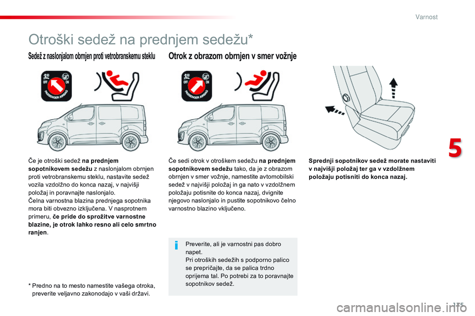 CITROEN JUMPER SPACETOURER 2017 Navodila Za Uporabo (in Slovenian) 175
Spacetourer-vP_sl_Chap05_securite_ed01-2016
Sprednji sopotnikov sedež morate nastaviti
v najvišji položaj ter ga v vzdolžnem
položaju potisniti do konca nazaj.
Sedež z naslonjalom obrnjen CITROEN JUMPER SPACETOURER 2017 Navodila Za Uporabo (in Slovenian) 175
Spacetourer-vP_sl_Chap05_securite_ed01-2016
Sprednji sopotnikov sedež morate nastaviti
v najvišji položaj ter ga v vzdolžnem
položaju potisniti do konca nazaj.
Sedež z naslonjalom obrnjen
