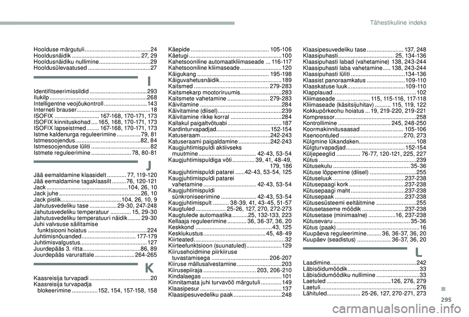 CITROEN JUMPER SPACETOURER 2018  Kasutusjuhend (in Estonian) 295
IIdentifitseerimissildid .................................... 293
Ilukilp  ............................................................. 268
Intelligentne veojõukontroll
 

......................