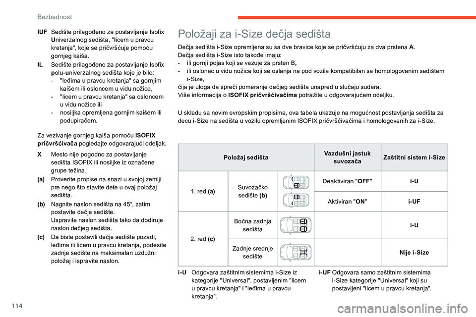 CITROEN C5 AIRCROSS 2020 Priručnik (in Serbian) 114
XMesto nije pogodno za postavljanje
sedišta ISOFIX ili nosiljke iz označene
grupe težina.
(a) Proverite propise na snazi u
svojoj zemlji
pre nego što stavite dete u
ovaj položaj
sedi CITROEN C5 AIRCROSS 2020 Priručnik (in Serbian) 114
XMesto nije pogodno za postavljanje
sedišta ISOFIX ili nosiljke iz označene
grupe težina.
(a) Proverite propise na snazi u
svojoj zemlji
pre nego što stavite dete u
ovaj položaj
sedi