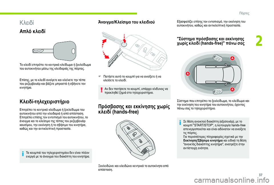 CITROEN BERLINGO VAN 2019 ΟΔΗΓΌΣ ΧΡΉΣΗΣ (in Greek) 37
Κλειδί
Απλό κλειδί
Το κ λειδί επιτρέπει το κεντρικό κ λείδωμα ή ξεκ λείδωμα
του αυτοκινήτου μέσω της κ λειδ CITROEN BERLINGO VAN 2019 ΟΔΗΓΌΣ ΧΡΉΣΗΣ (in Greek) 37
Κλειδί
Απλό κλειδί
Το κ λειδί επιτρέπει το κεντρικό κ λείδωμα ή ξεκ λείδωμα
του αυτοκινήτου μέσω της κ λειδ