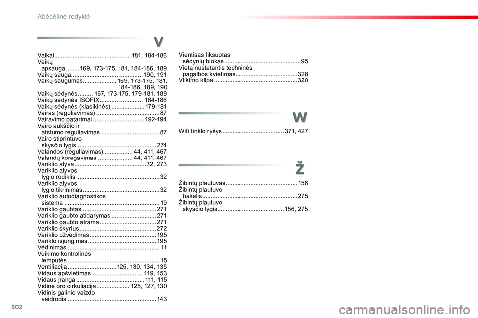 CITROEN JUMPER SPACETOURER 2017 Eksploatavimo vadovas (in Lithuanian) 502
Spacetourer-VP_lt_Chap11_index-alpha_ed01-2016
Vientisas fiksuotas sėdynių blokas ............................... ...............95
Vietą nustatantis techninės pagalbos kvietimas
......... CITROEN JUMPER SPACETOURER 2017 Eksploatavimo vadovas (in Lithuanian) 502
Spacetourer-VP_lt_Chap11_index-alpha_ed01-2016
Vientisas fiksuotas sėdynių blokas ............................... ...............95
Vietą nustatantis techninės pagalbos kvietimas
.........