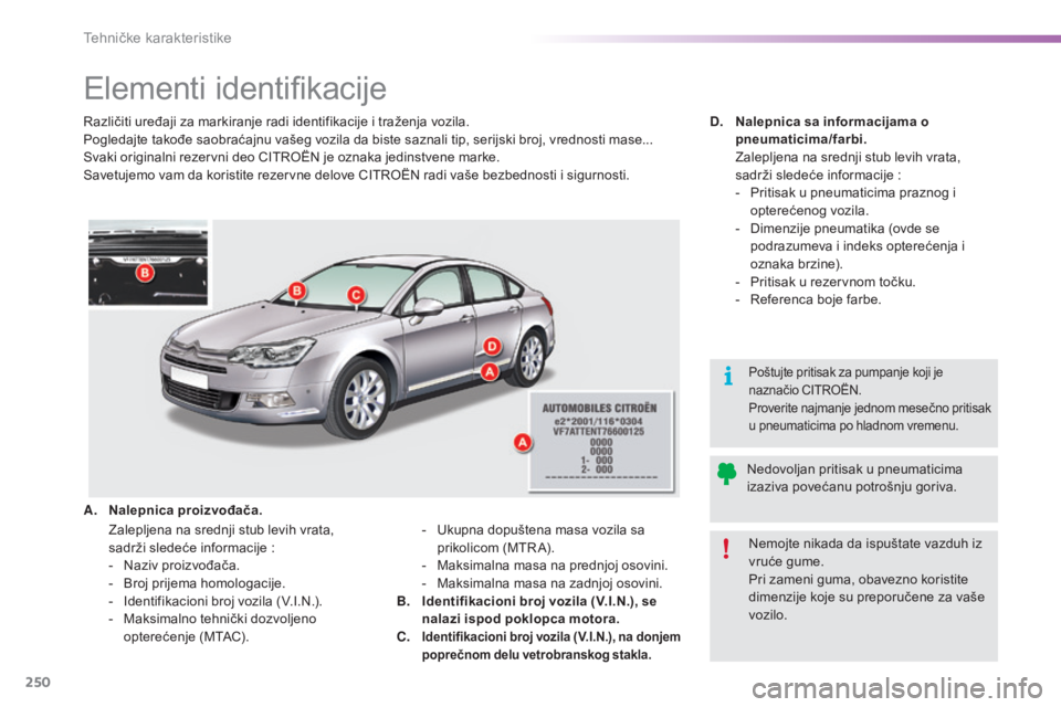 CITROEN C5 2016 Priručnik (in Serbian) 250
C5_sr_Chap10_caracteristique_ed01-2015
elementi identifikacije
različiti uređaji za markiranje radi identifikacije i traženja vozila.
Pogledajte takođe saobraćajnu vašeg vozila da biste sazn CITROEN C5 2016 Priručnik (in Serbian) 250
C5_sr_Chap10_caracteristique_ed01-2015
elementi identifikacije
različiti uređaji za markiranje radi identifikacije i traženja vozila.
Pogledajte takođe saobraćajnu vašeg vozila da biste sazn