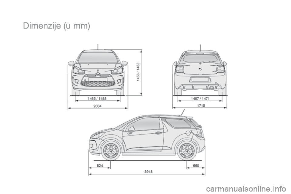 CITROEN DS3 CABRIO 2016  Priručnik (in Serbian) DS3_sr_Chap10_caracteristiques_ed01-2015
Dimenzije (u mm) 