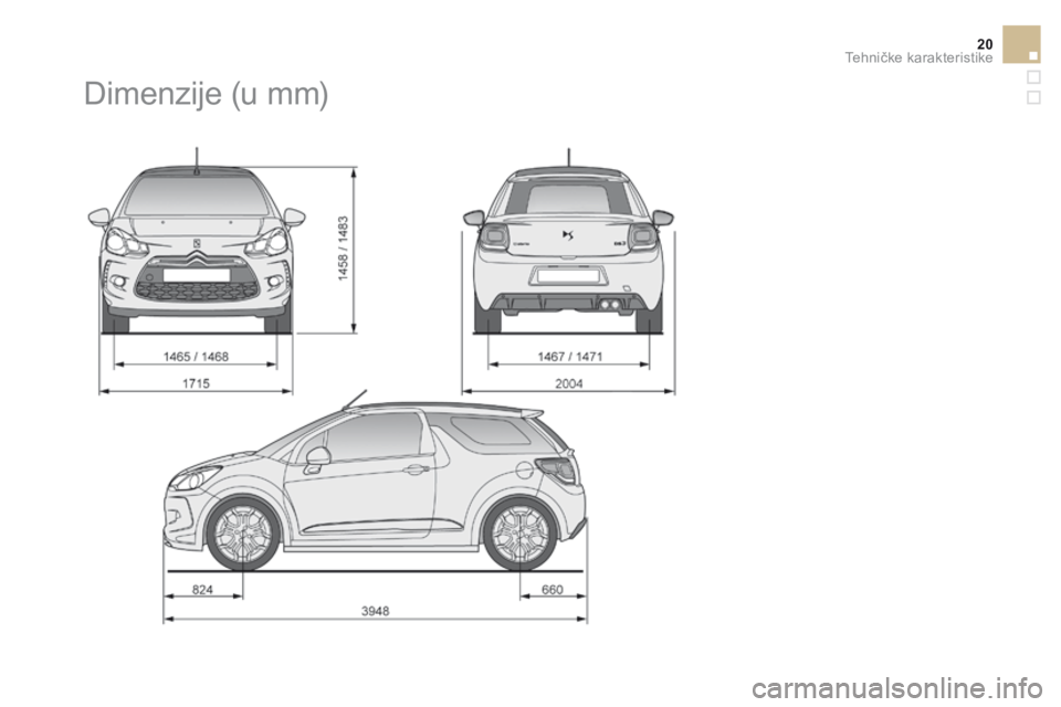 CITROEN DS3 CABRIO 2016  Priručnik (in Serbian) 20Tehničke karakteristike
     D i m e n z i j e   ( u   m m )   