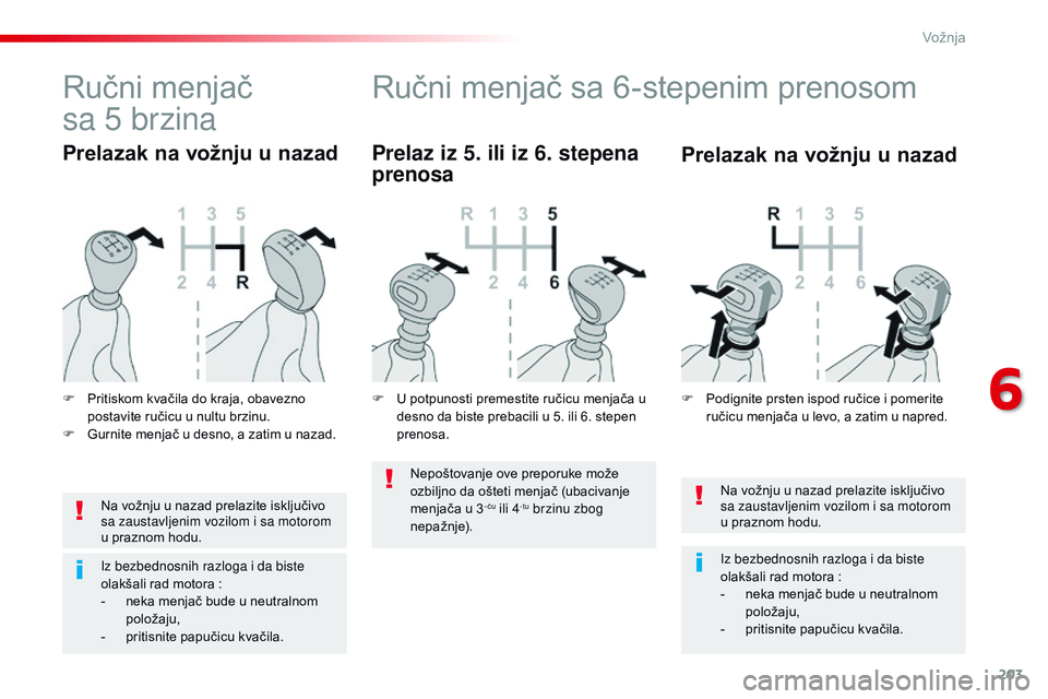 CITROEN JUMPER SPACETOURER 2017 Priručnik (in Serbian) 203
Spacetourer-VP_sr_Chap06_conduite_ed01-2016
Na vožnju u nazad prelazite isključivo
sa zaustavljenim vozilom i sa motorom
u praznom hodu.
Iz bezbednosnih razloga i da biste
olakšali rad motor CITROEN JUMPER SPACETOURER 2017 Priručnik (in Serbian) 203
Spacetourer-VP_sr_Chap06_conduite_ed01-2016
Na vožnju u nazad prelazite isključivo
sa zaustavljenim vozilom i sa motorom
u praznom hodu.
Iz bezbednosnih razloga i da biste
olakšali rad motor