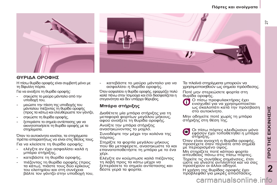 CITROEN BERLINGO MULTISPACE 2013  ΟΔΗΓΌΣ ΧΡΉΣΗΣ (in Greek) 27
   
 
Πόρτες και ανοίγματα 
 
 
ΠΡΟ ΤΗΣ ΕΚΚΙΝΗΣΗ
Σ
2
 
ΘΥΡΙΔΑ ΟΡΟΦΗΣ 
   
Μπάρα στήριξης 
 
Διαθέτετε μία μπάρα στήρι