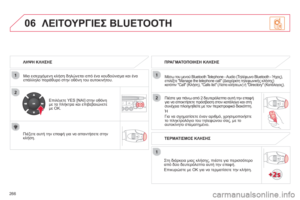 CITROEN C3 PICASSO 2014  ΟΔΗΓΌΣ ΧΡΉΣΗΣ (in Greek) 266
06
   
ΛΗΨΗ ΚΛΗΣΗΣ 
 
   
Μια εισε
ρχόμενη κλήση δηλώνεται από ένα κουδούνισμα και ένα επάλληλο παράθυρο στην οθ