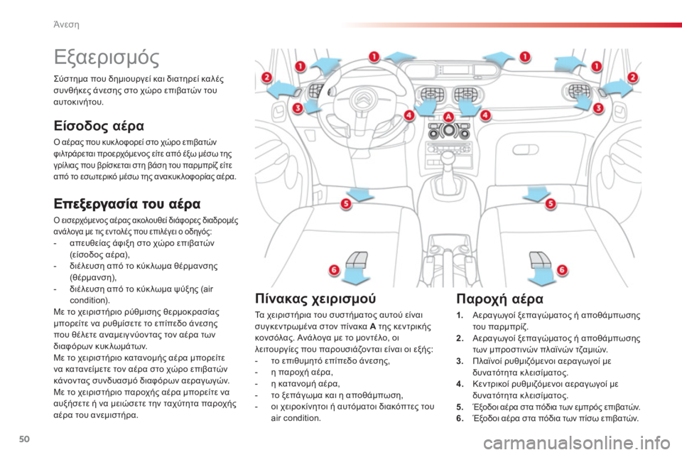 CITROEN C3 PICASSO 2014  ΟΔΗΓΌΣ ΧΡΉΣΗΣ (in Greek) Άνεση
50
   
 
 
 
 
 
 
 
Εξαερισμός 
Ο εισερχόμενος αέρας ακολουθεί διάφορες διαδρομέςανάλογα με τις εντολές που επ