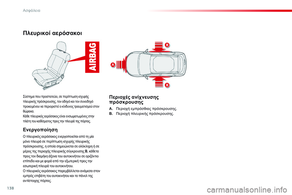 CITROEN C4 CACTUS 2015  ΟΔΗΓΌΣ ΧΡΉΣΗΣ (in Greek) 138
C4-cactus_el_Chap07_securite_ed02-2014
Πλευρικοί αερόσακοι
Ενεργοποίηση
ό πλευρικός αερόσακος ενεργοποιείται από τη μία 
μ 