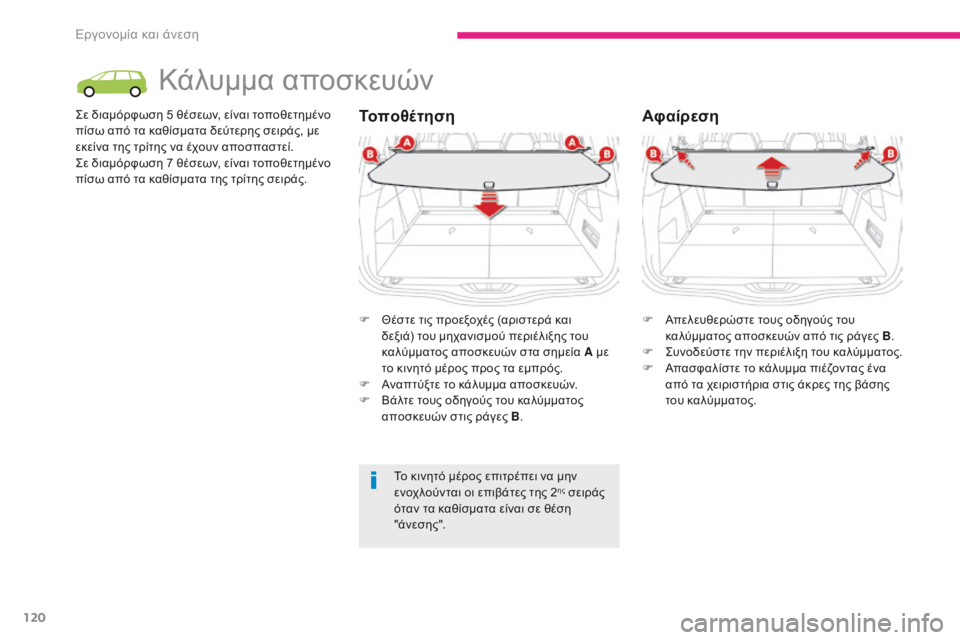 CITROEN C4 SPACETOURER 2018  ΟΔΗΓΌΣ ΧΡΉΣΗΣ (in Greek) 120
C4-Picasso-II_el_Chap03_ergonomie-confort_ed02-2016
Κάλυμμα αποσκευών
ςε διαμόρφωση 5 θέσεων, είναι τοποθετημένο 
πίσω από τα καθίσ