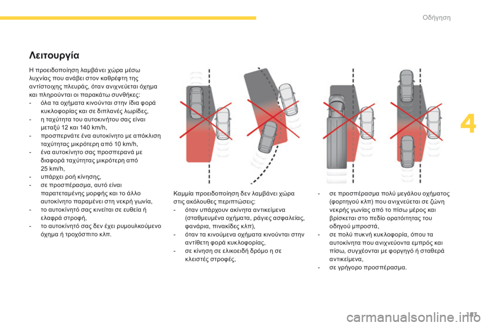 CITROEN C4 SPACETOURER 2016  ΟΔΗΓΌΣ ΧΡΉΣΗΣ (in Greek) 183
C4-Picasso-II_el_Chap04_conduite_ed01-2016
Η προειδοποίηση λαμβάνει χώρα μέσω 
λυχνίας που ανάβει στον καθρέφτη της 
αντίστοιχ