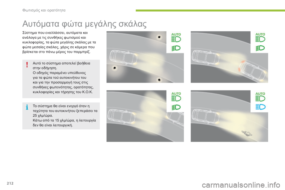 CITROEN C4 SPACETOURER 2016  ΟΔΗΓΌΣ ΧΡΉΣΗΣ (in Greek) 212
C4-Picasso-II_el_Chap05_eclairage-visibilite_ed01-2016
Σύστημα που εναλ λάσσει, αυτόματα και 
ανάλογα με τις συνθήκες φωτισμού και 
κ