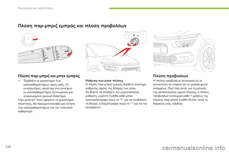 CITROEN C4 SPACETOURER 2016  ΟΔΗΓΌΣ ΧΡΉΣΗΣ (in Greek) 220
C4-Picasso-II_el_Chap05_eclairage-visibilite_ed01-2016
Πλύση παρ-μπριζ και μπεκ εμπρός
Πλύση παρ-μπριζ εμπρός και πλύση προβολέων
Ρύ