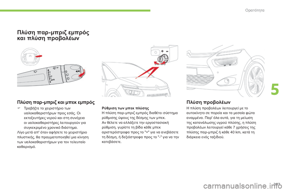 CITROEN C4 SPACETOURER 2015  ΟΔΗΓΌΣ ΧΡΉΣΗΣ (in Greek) 207
C4-Picasso-II_el_Chap05_visibilite_ed01-2014
Πλύση παρ-μπριζ και μπεκ εμπρός
Πλύση παρ-μπριζ εμπρός 
και πλύση προβολέων
Ρύθμισ
