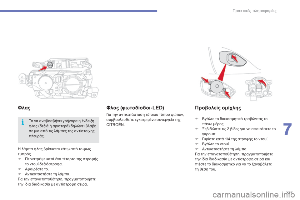 CITROEN C4 SPACETOURER 2015  ΟΔΗΓΌΣ ΧΡΉΣΗΣ (in Greek) 275
C4-Picasso-II_el_Chap07_info-pratiques_ed01-2014
η λάμπα φλας βρίσκεται κάτω από το φως 
ε μπρός.
F
 
Π
 εριστρέψε κατά ένα τέταρτο τ
