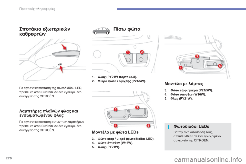 CITROEN C4 SPACETOURER 2015  ΟΔΗΓΌΣ ΧΡΉΣΗΣ (in Greek) 276
C4-Picasso-II_el_Chap07_info-pratiques_ed01-2014
για την αντικατάσταση της φωτοδιόδου LED, 
πρέπει να απευθυνθείτε σε ένα εγκεκριμ