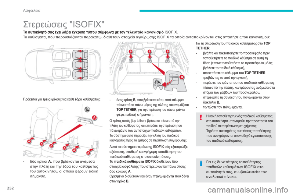 CITROEN C4 SPACETOURER 2014  ΟΔΗΓΌΣ ΧΡΉΣΗΣ (in Greek) 252
Ασφάλεια
   
 
 
 
 
 
 
 
 
 
 
Στ ε ρ ε ώ σ ε ι ς "ISOFIX"  
τελευταίο κανονισμόISOFIX.
Τα καθίσματα, που παρουσιάζονται παρα