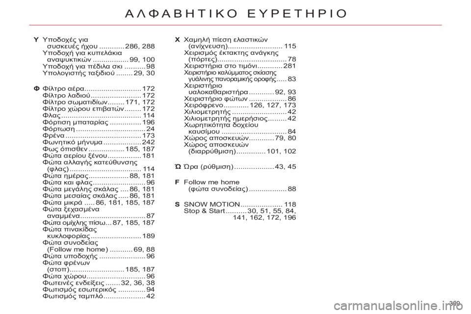 CITROEN C5 2014  ΟΔΗΓΌΣ ΧΡΉΣΗΣ (in Greek) 309 
ΑΛΦΑΒΗΤΙΚΟ ΕΥΡΕΤΗΡΙΟ
Υ Υποδοχές για 
συσκευές ήχου ............ 286,  288
 Υποδοχή για κυπελάκια 
αναψυκτικών ............