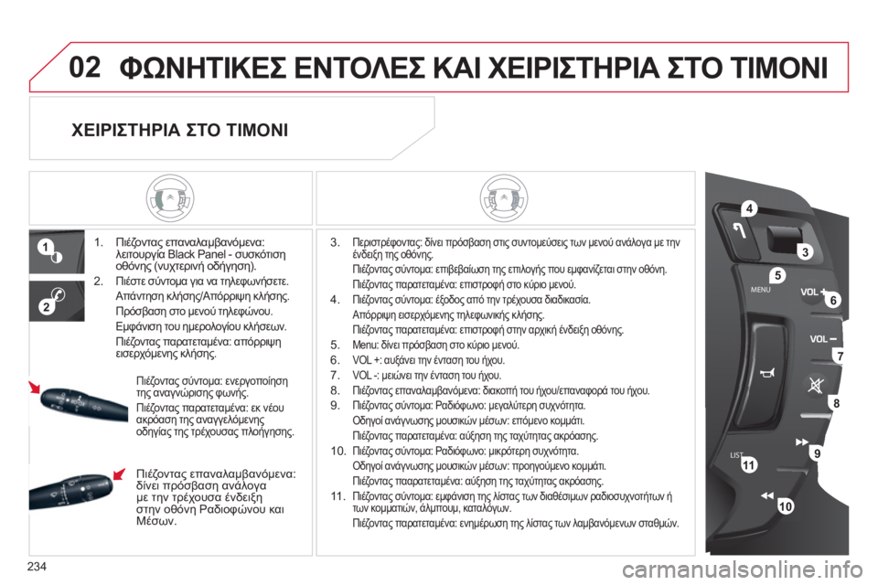 CITROEN C5 2012  ΟΔΗΓΌΣ ΧΡΉΣΗΣ (in Greek) 234
LISTMENU
1
2
02
4
3
5
6
7
8
9
10
11
 ΦΩΝΗΤΙΚΕΣ ΕΝΤΟΛΕΣ ΚΑΙ ΧΕΙΡΙΣΤΗΡΙΑ ΣΤΟ ΤΙΜΟΝΙ
 
 
 
1.  Πιέζοντας επαναλαμβανόμενα: 
λειτο
