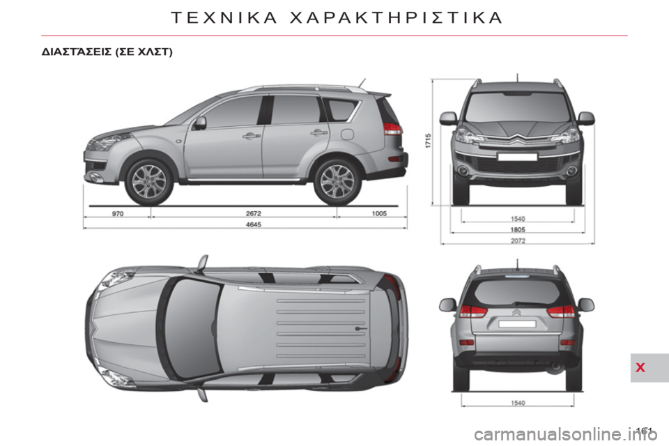 CITROEN C-CROSSER 2012  ΟΔΗΓΌΣ ΧΡΉΣΗΣ (in Greek) X
ΤΕΧΝΙΚΑΧΑΡΑΚΤΗΡΙΣΤΙΚΑ
161 
ΔΙΑΣΤΆΣΕΙΣ (ΣΕ ΧΛΣΤ) 
