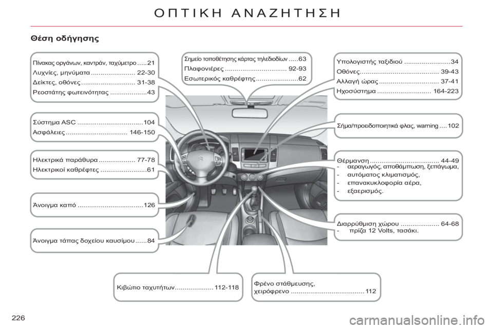 CITROEN C-CROSSER 2012  ΟΔΗΓΌΣ ΧΡΉΣΗΣ (in Greek) 226
ΟΠΤΙΚΗ ΑΝΑΖΗΤΗΣΗ
 
 
Θέση οδήγησης
 
 
Πίνακας οργάνων, καντράν, ταχύμετρο .....21 
  Λυχνίες, μηνύματα ....................