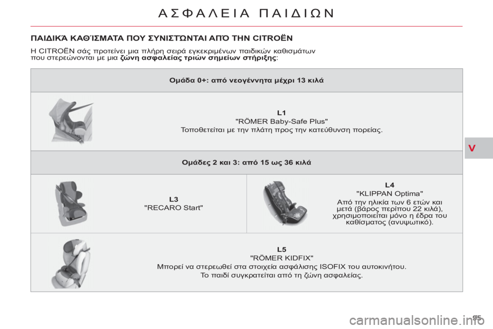 CITROEN C-CROSSER 2012  ΟΔΗΓΌΣ ΧΡΉΣΗΣ (in Greek) V
ΑΣΦΑΛΕΙΑ ΠΑΙΔΙΩΝ
95 
ΠΑΙΔΙΚΆ ΚΑΘΊΣΜΑΤΑ ΠΟΥ ΣΥΝΙΣΤΏΝΤΑΙ ΑΠΌ ΤΗΝ CITROËN 
 
Η CITROËN σάς προτείνει μια πλήρη σειρά εγ