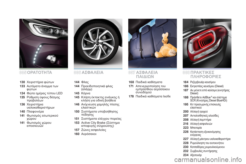 CITROEN DS3 2016  ΟΔΗΓΌΣ ΧΡΉΣΗΣ (in Greek) DS3_el_Chap00a_sommaire_ed01-2015
Α ΣΦΑ ΛΕΙΑΠΡΑΚΤΙΚΕΣ 
ΠΛΗΡΟΦΟΡΙΕΣ
Α ΣΦΑ ΛΕΙΑ 
 
ΠΑΙδΙ ΩΝ
168 Παιδικά καθίσματα
171 Α
πενεργοποίη