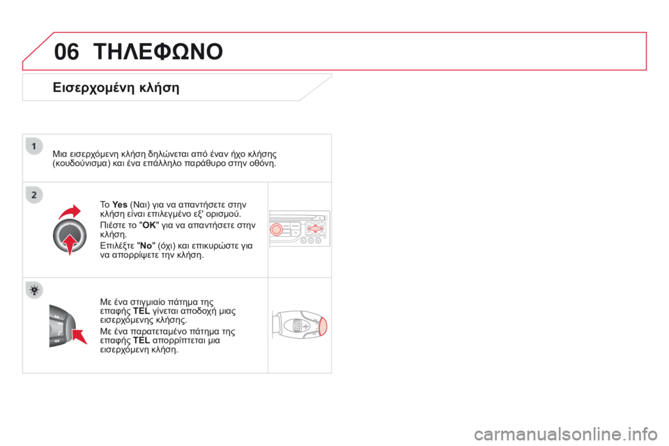 CITROEN DS3 2015  ΟΔΗΓΌΣ ΧΡΉΣΗΣ (in Greek) 06
DS3_el_Chap13b_RT6-2-8_ed01-2014
ΤΗΛΕΦΩΝΟ
Εισερχομένη κλήση
Μια εισερχόμενη κλήση δηλώνεται από έναν ήχο κλήσης 
(κουδούν