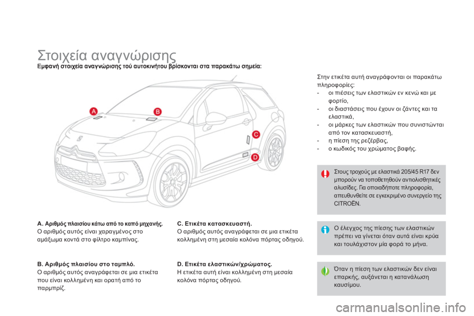 CITROEN DS3 2011 ΟΔΗΓΌΣ ΧΡΉΣΗΣ (in Greek)
Στ ο ι χε ί α αναγνώρισης
A. Αριθμός πλαισίου κάτω από το καπό μηχανής.Ο αριθμός αυτός είνα CITROEN DS3 2011 ΟΔΗΓΌΣ ΧΡΉΣΗΣ (in Greek)
Στ ο ι χε ί α αναγνώρισης
A. Αριθμός πλαισίου κάτω από το καπό μηχανής.Ο αριθμός αυτός είνα